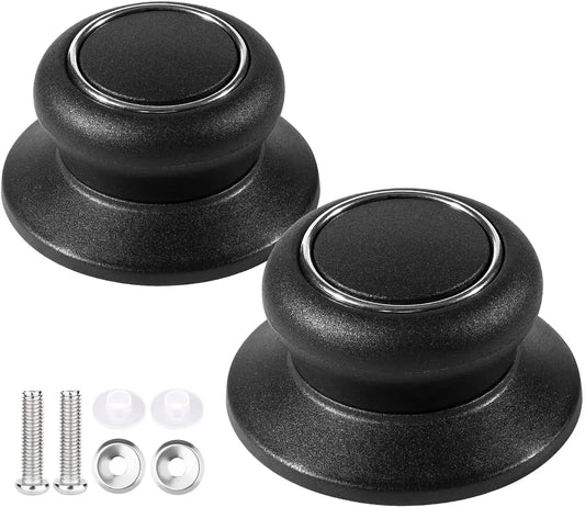 Purilite Select 2PCS Universal Pot Lid Replacement Knob Heat-Resistant Bakelite Handle with Stainless Steel Base for Cookware and Glass Lids - PuriLite