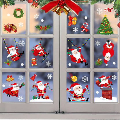 Purilite Select Christmas Glass Stickers – Snowflake, Santa Claus, Tree & Elk Designs | Festive DIY Window & Door Decorations for Home, Shop, and Holiday Displays