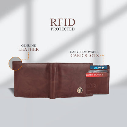 Hammonds Fly Catcher Men’s Bi-Fold Wallet | Pure cow Leather | RFID Protected | Brown Leather Wallet for Men - PuriLite