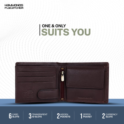 HAMMONDS FLYCATCHER Leather Wallet – Pure Cow Leather Bi-Fold Wallet for Men (Model: HF592LNBR) - PuriLite