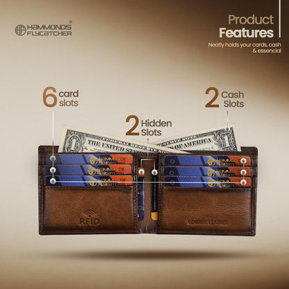 Hammonds Fly Catcher Pure Cow Leather Bi-Fold Wallet for Men – Model HF595 - PuriLite