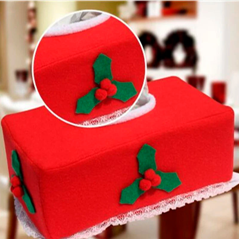 Purilite Select Merry Christmas Tissue Box Cover – Creative Wool Napkin Holder, Belt & Clover Pattern Holiday Decor (2 Styles)