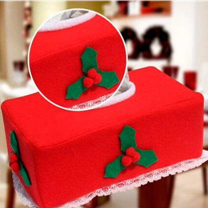Purilite Select Merry Christmas Tissue Box Cover – Creative Wool Napkin Holder, Belt & Clover Pattern Holiday Decor (2 Styles)