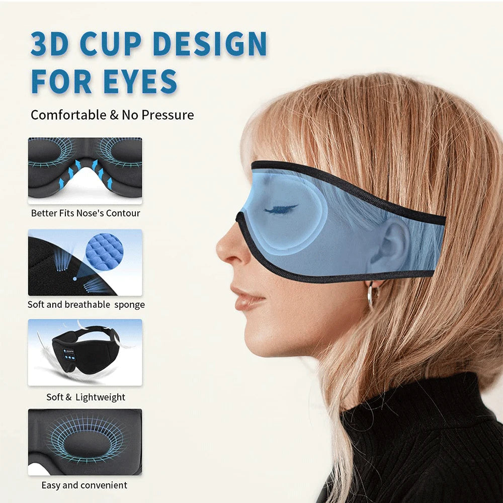 Purilite Select Bluetooth Sleep Mask with Built-In Headphones - 3D Light Blocking Eye Mask for Music and Restful Sleep