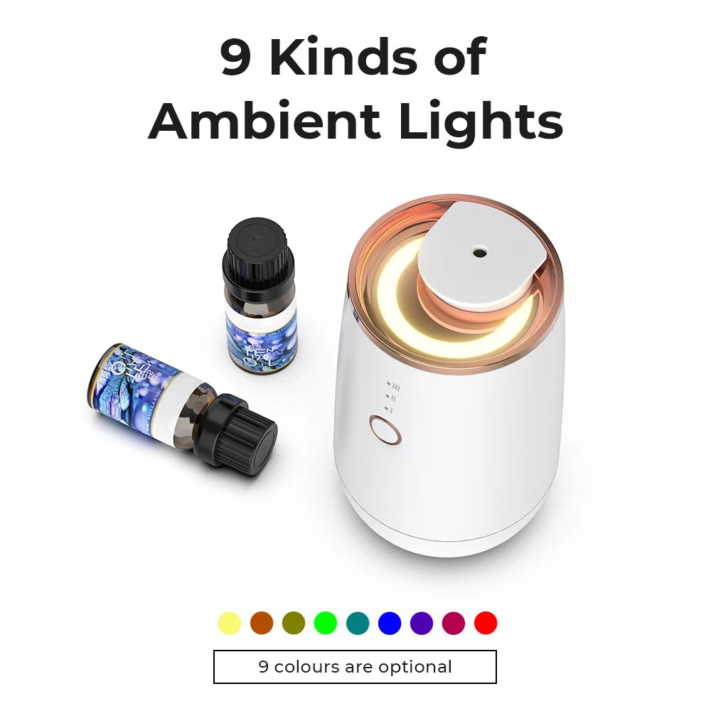 Purilite Select USB Rechargeable Essential Oil Diffuser – Smart Start-Off Car Air Freshener with 9-Color LED Lights