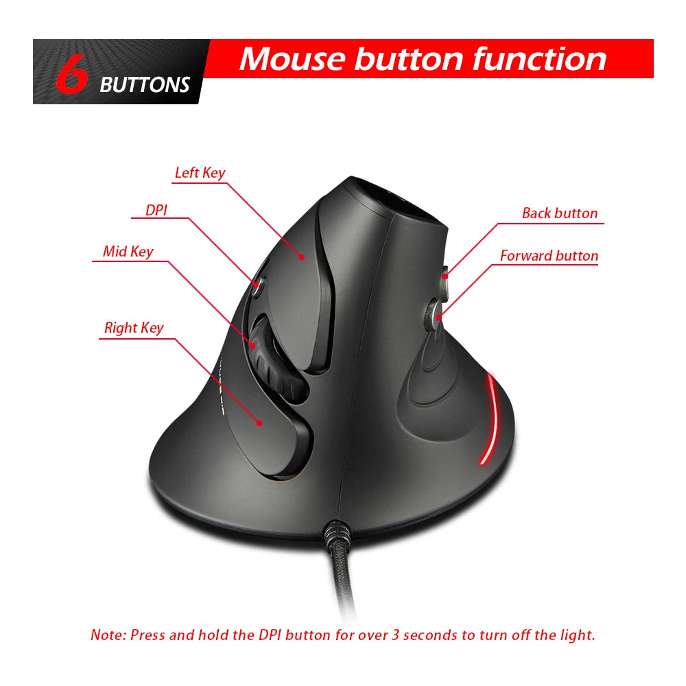 Purilite Select T-30 Vertical Ergonomic Wired Mouse