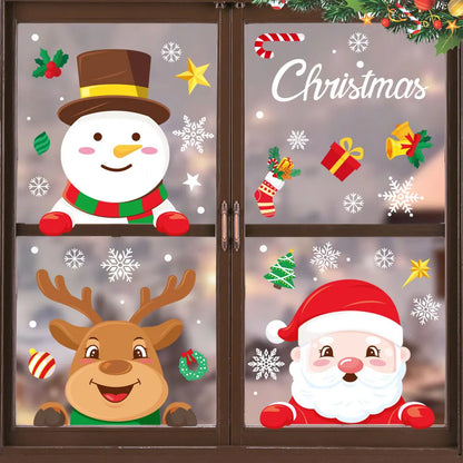 Purilite Select Christmas Glass Stickers – Snowflake, Santa Claus, Tree & Elk Designs | Festive DIY Window & Door Decorations for Home, Shop, and Holiday Displays