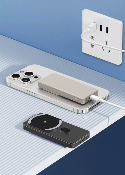 Magnetic Wireless Power Bank 5000mAh – MagSafe Compatible Slim Portable Charger (Black)