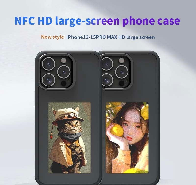 E-Ink Screen Phone Case with Smart NFC – Customizable App-Controlled Back Cover for iPhone 13, 14 & 15 Pro Max