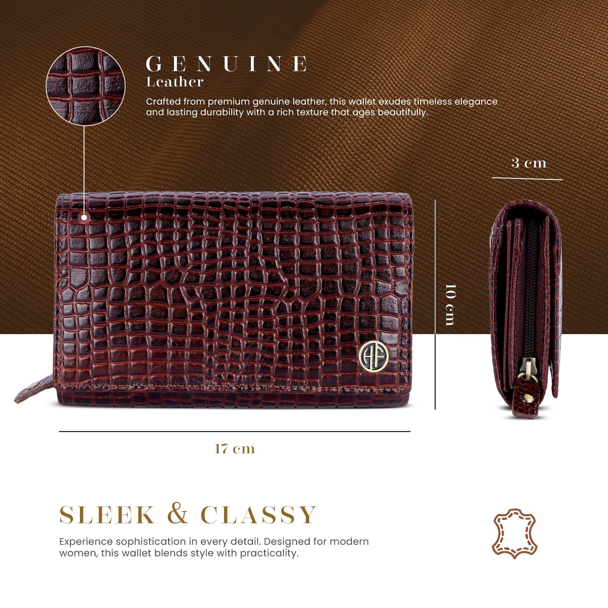 Hammonds LW5001 Premium Cow Leather Women’s Wallet | Genuine Cow Leather RFID Protected Wallet | Chic & Functional Hand Wallet | Stylish Women’s Leather Wallet - PuriLite