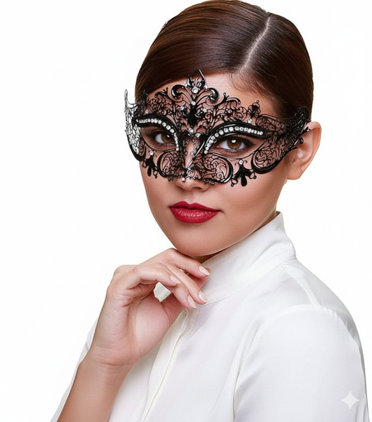 Masquerade Mask for Women Shiny Rhinestone Venetian Party Prom Ball Metal Mask