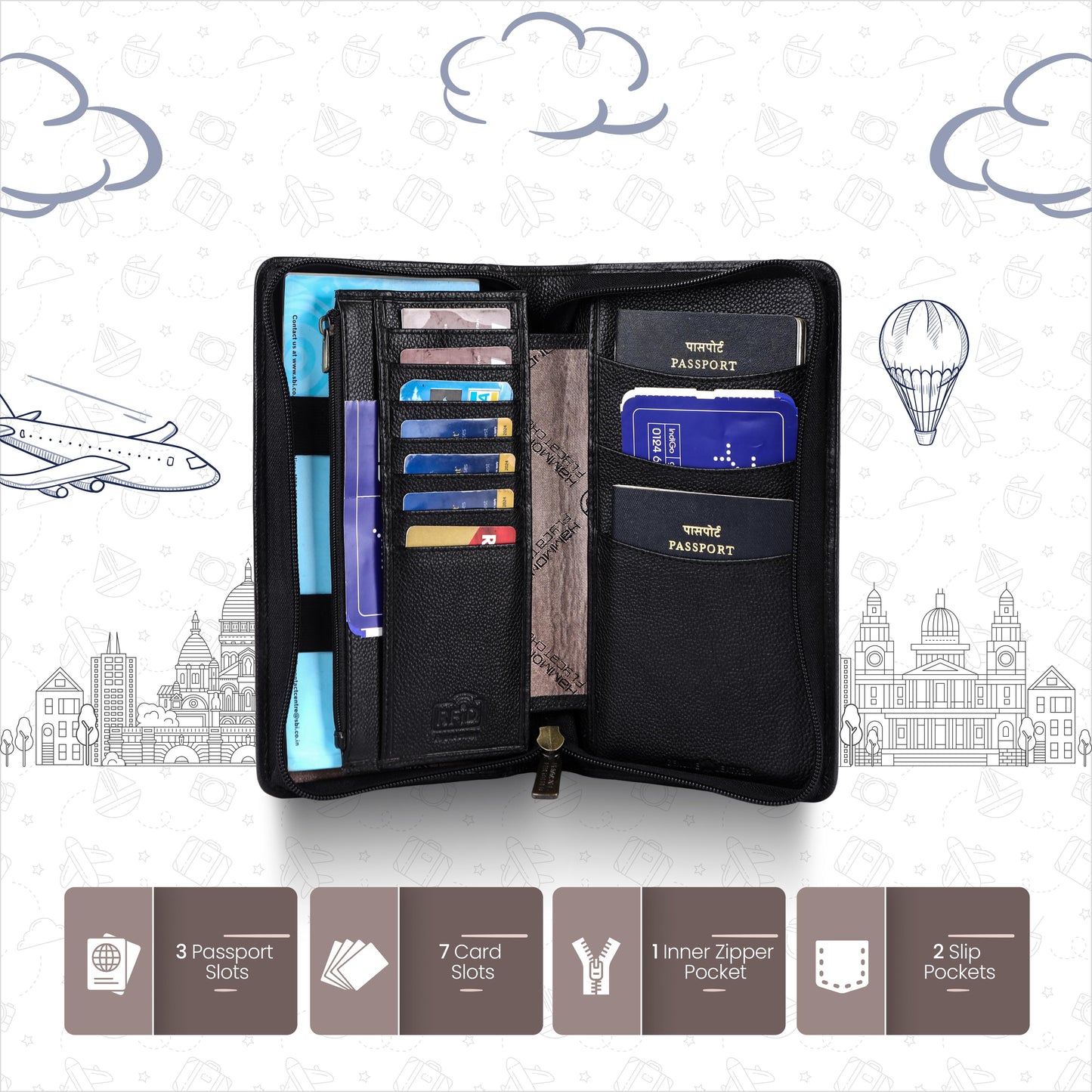 Hammonds Flycatcher Premium Cow Leather Unisex Passport Cover | Genuine Cow Leather RFID Travel Wallet | Organized Passport & Card Holder | Stylish Travel Accessory - PuriLite