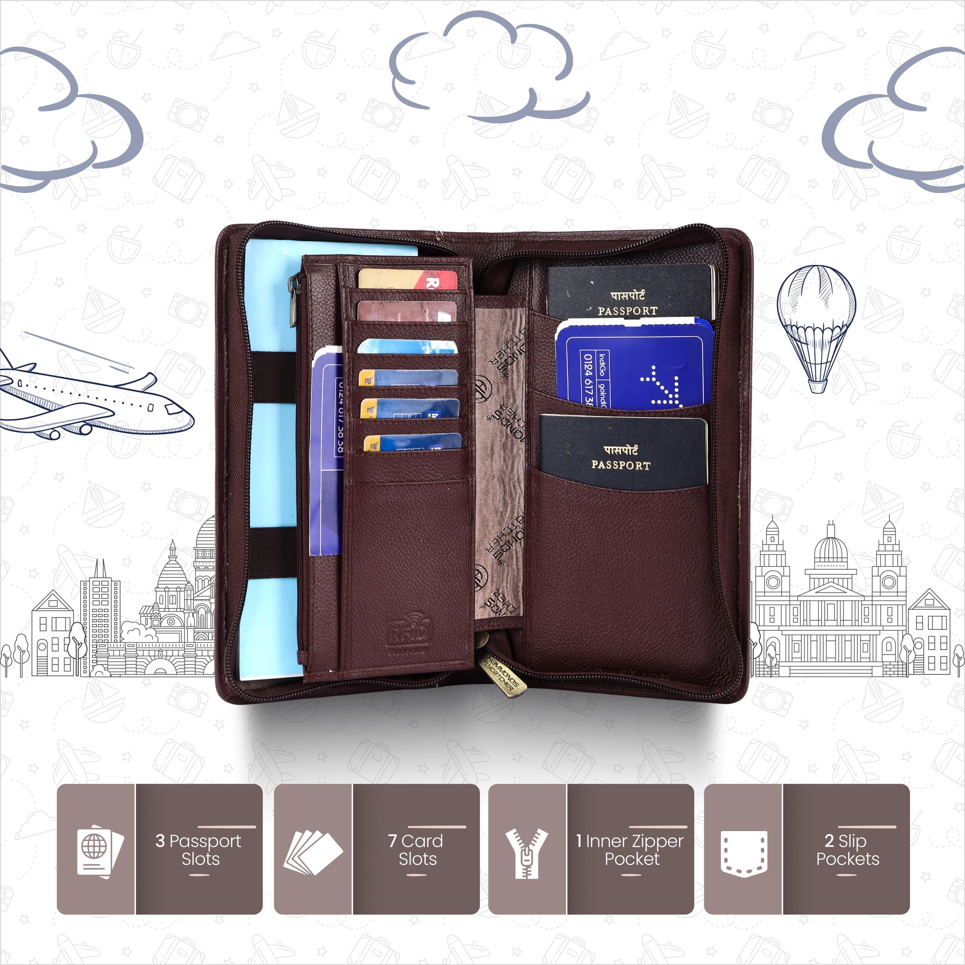 Hammonds Flycatcher Premium Cow Leather Unisex Passport Cover | Genuine Cow Leather RFID Travel Wallet | Organized Passport & Card Holder | Stylish Travel Accessory - PuriLite