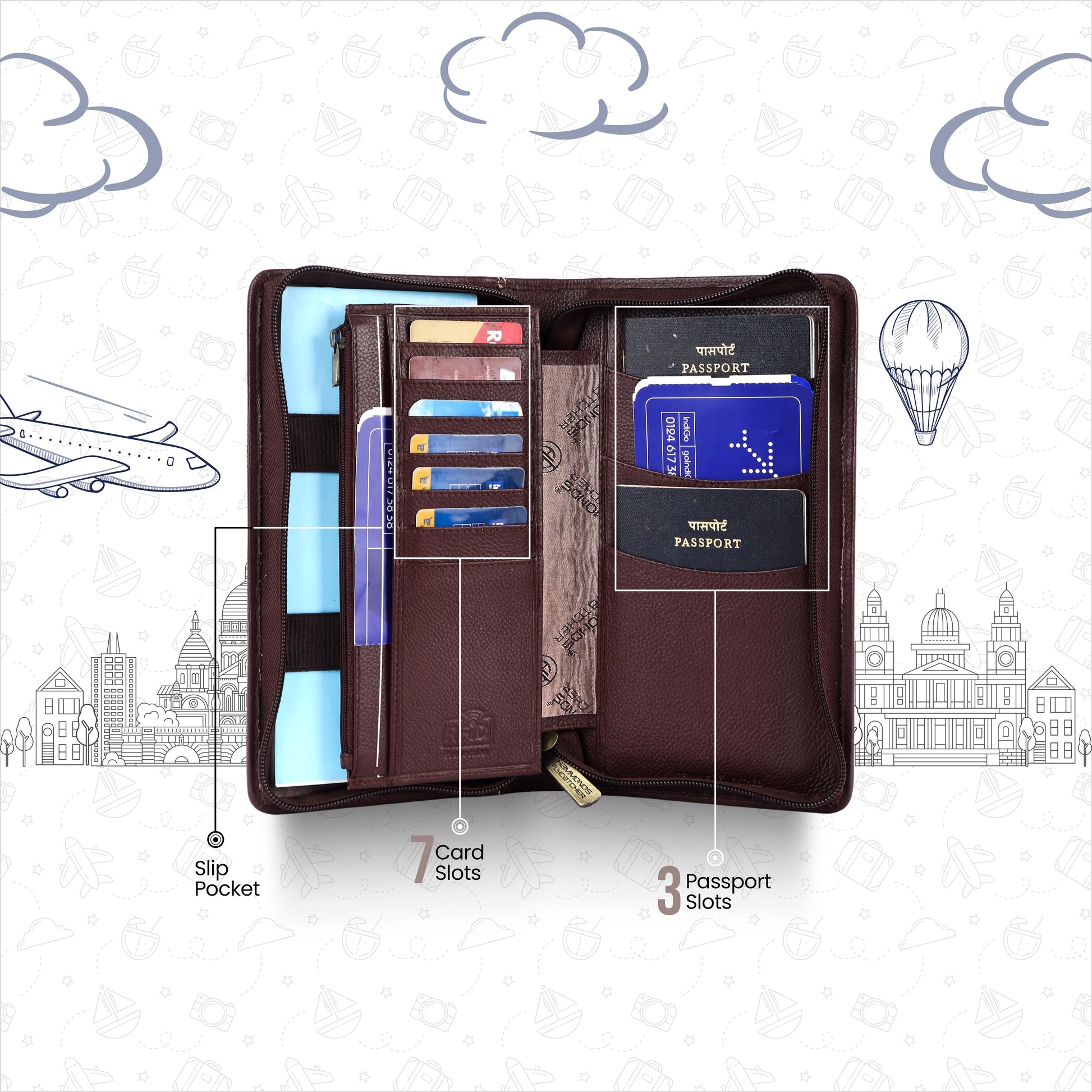 Hammonds Flycatcher Premium Cow Leather Unisex Passport Cover | Genuine Cow Leather RFID Travel Wallet | Organized Passport & Card Holder | Stylish Travel Accessory - PuriLite