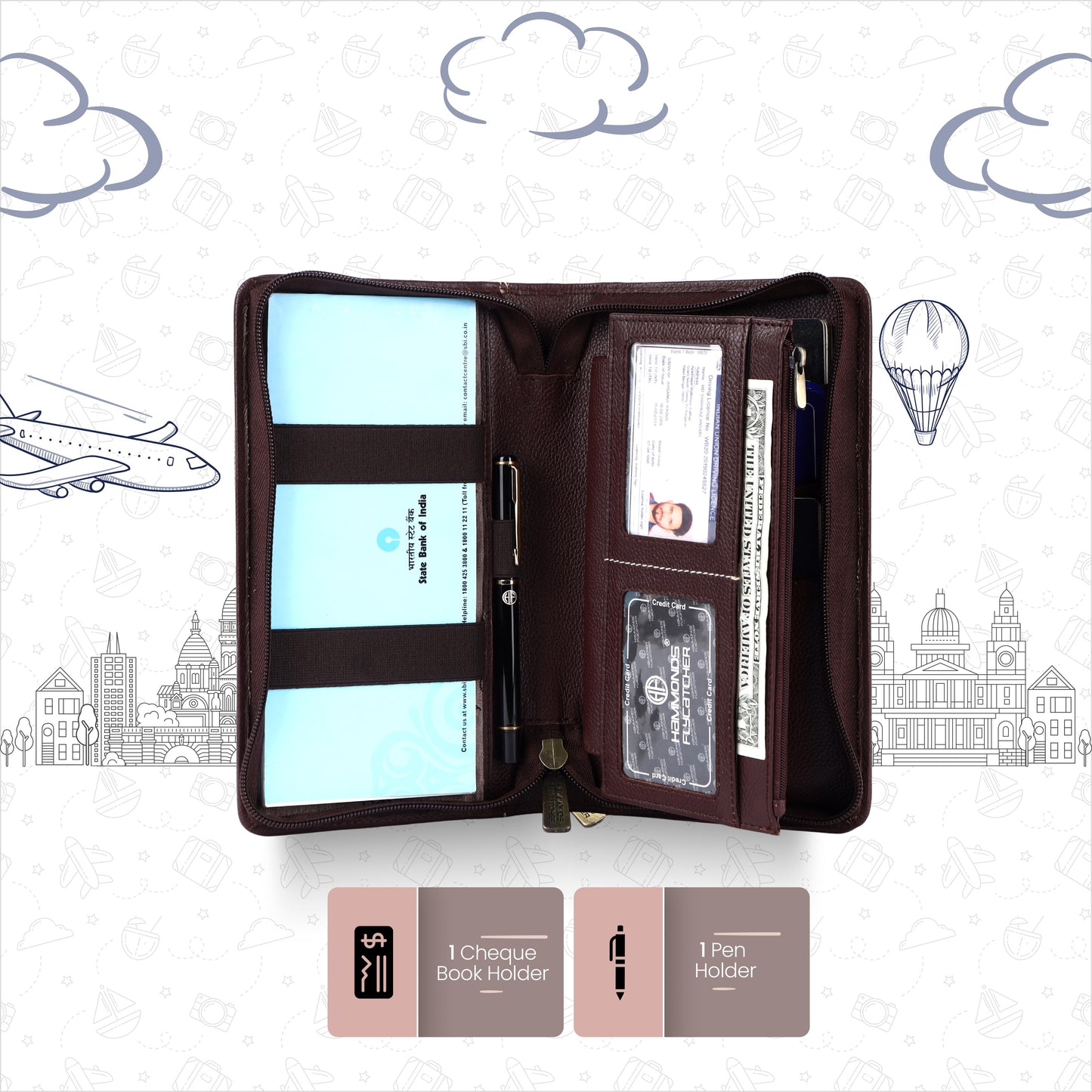 Hammonds Flycatcher Premium Cow Leather Unisex Passport Cover | Genuine Cow Leather RFID Travel Wallet | Organized Passport & Card Holder | Stylish Travel Accessory - PuriLite