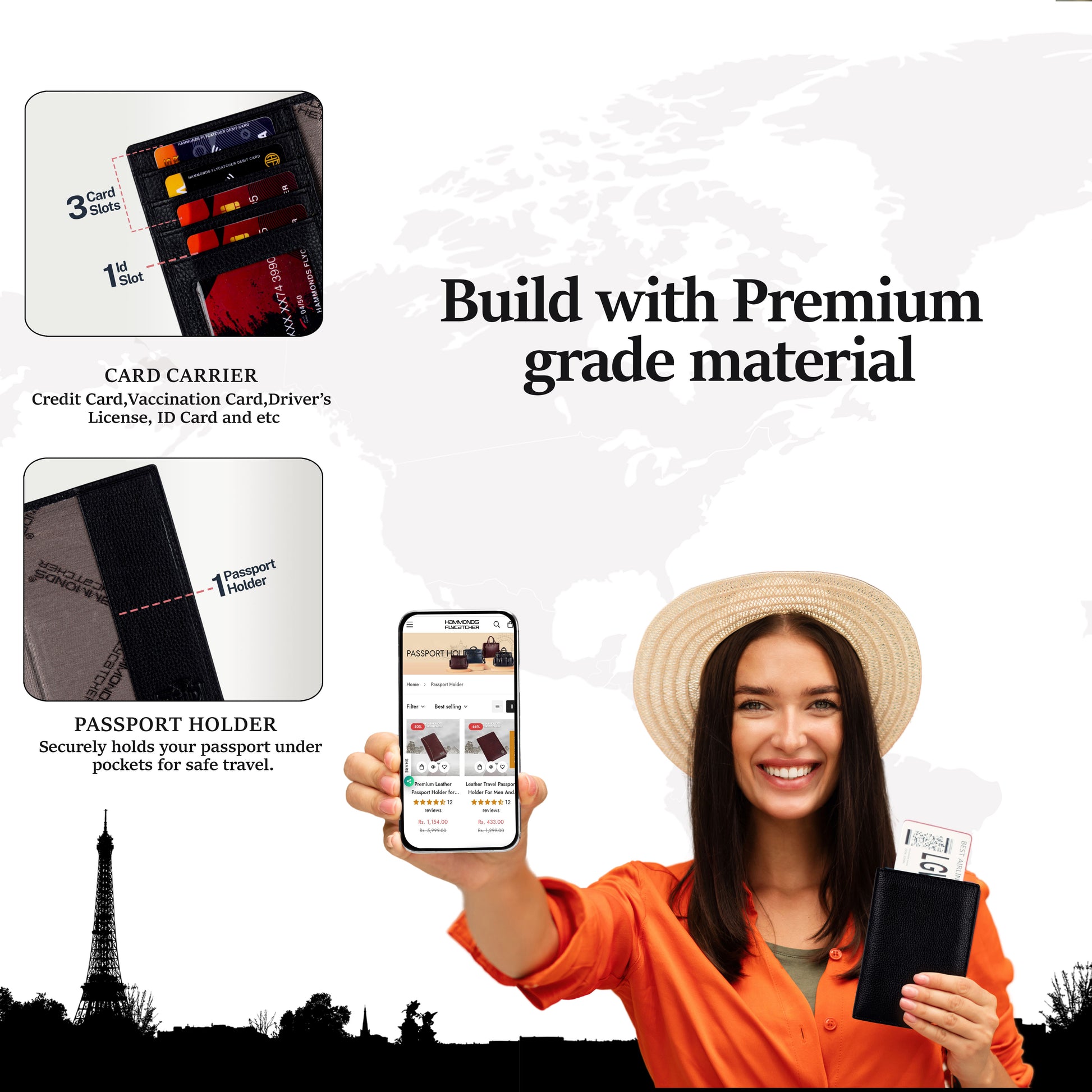 Hammonds Flycatcher Premium Cow Leather Unisex Bi-Fold Passport Holder | Genuine Cow Leather RFID Protected Travel Document Organizer | Compact & Stylish Travel Wallet - PuriLite