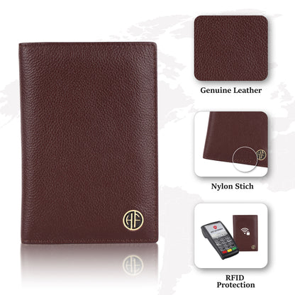 Hammonds Flycatcher Premium Cow Leather Unisex Bi-Fold Passport Holder | Genuine Cow Leather RFID Protected Travel Document Organizer | Compact & Stylish Travel Wallet - PuriLite