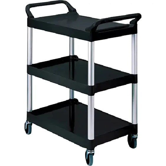 Rubbermaid Commercial Economy Plastic Cart, Three-Shelf, 15"H x 19" L, 200 lb Capacity, Black (FG342488BLA)