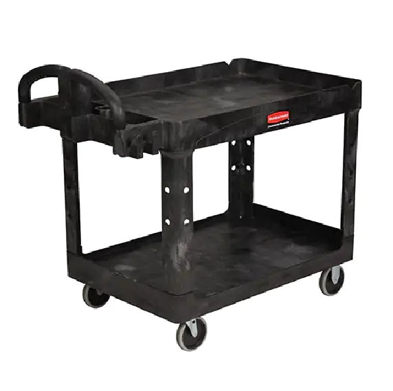 Rubbermaid FG452088BLA Commercial Heavy-Duty 2 Shelf Utility Cart, Lipped Shelves, Medium, Black, 500 Pound Capacity