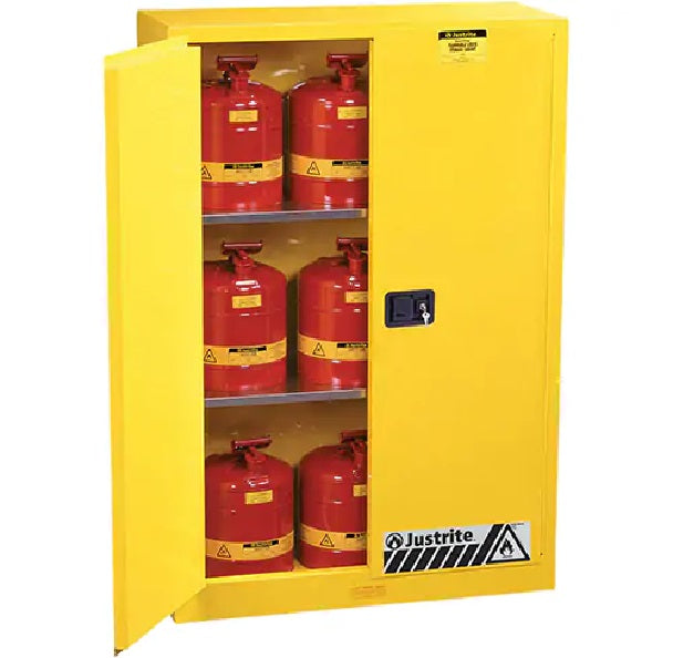 Justrite 894500 Sure-Grip EX Flammable Safety Cabinet, 2 Door, Manual Close, Dimensions (H x W x D): 65 x 43 x 18 inch (1651 x 1092 x 457 mm); 45 gal. (170L)