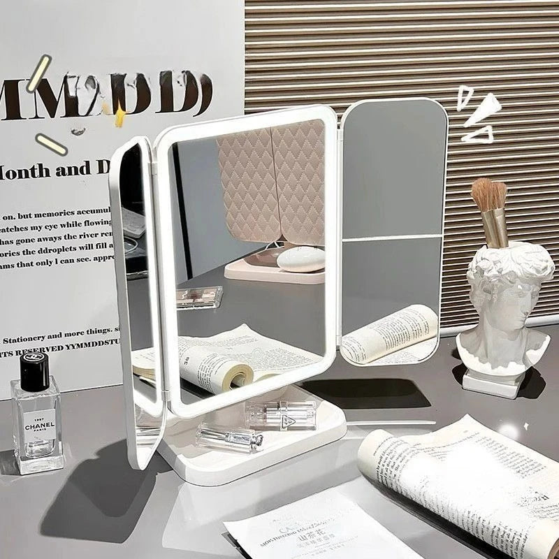 Purilite Select Dual Door 3-Fold Makeup Mirror – Touch Control Vanity Mirror with LED Lights – 360° Rotatable LED Makeup Mirror with 3 Light Modes