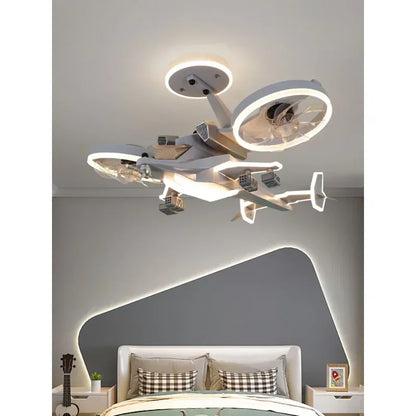 Purilite Select Aircraft Ceiling Fan Light – Decorative LED Ceiling Lamp with Remote Control for Children's Bedroom, Playroom and Study Space