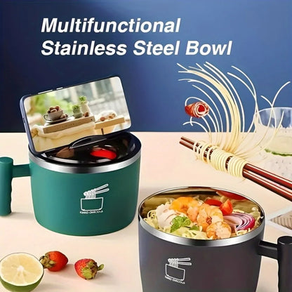 Purilite Select Stainless Steel Instant Noodle Bowl with Lid and Handle - Portable Sealed Lunch Bowl for Home, Office, Travel and Dorm Use