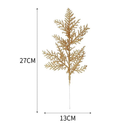 Purilite Select 5Pcs Glitter Artificial Pine Branches – Christmas Gold Leaves Ornament Set | Sparkling Xmas Tree & Home Decoration