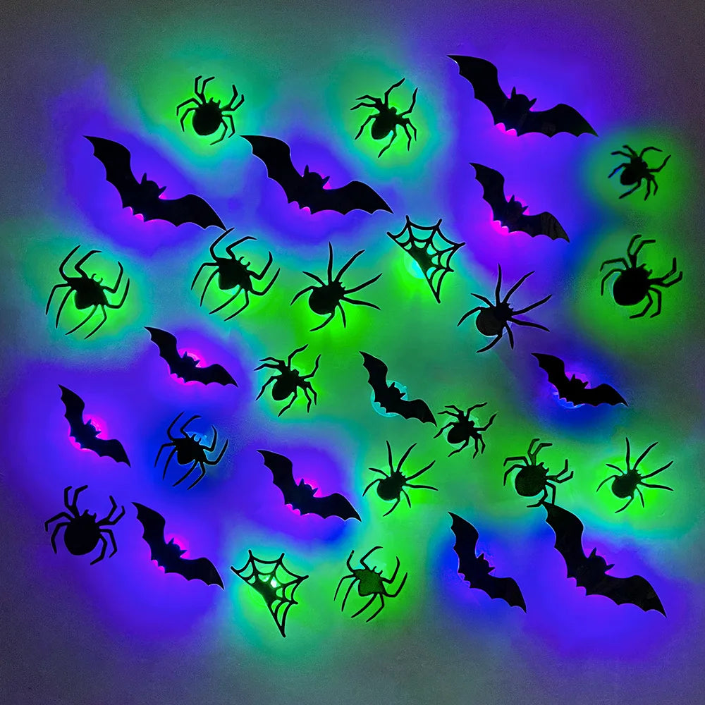 Purilite Select 3D Halloween Bat & Spider Night Light – Purple/Green LED Wall Stickers | Self-Adhesive Spooky Décor for Halloween Party & Home Decoration