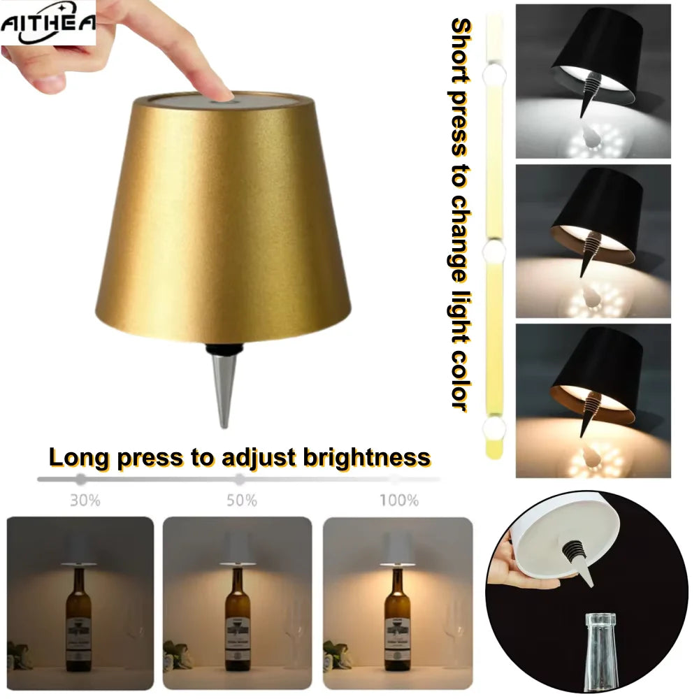 AITHEA Wireless LED Wine Bottle Light Rechargeable Vases Table Lamp Touch Switch Night Light for Cafe Bar Club Restaurant Decor