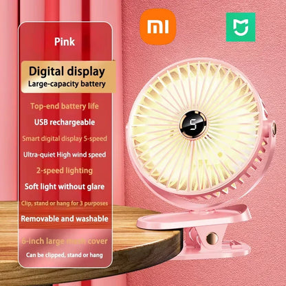 Xiaomi 8000mAh Clip Electric Fan 5 Speed Quiet Rechargeable Desktop Portable Air Circulator Wireless Fan With LED Light Camping