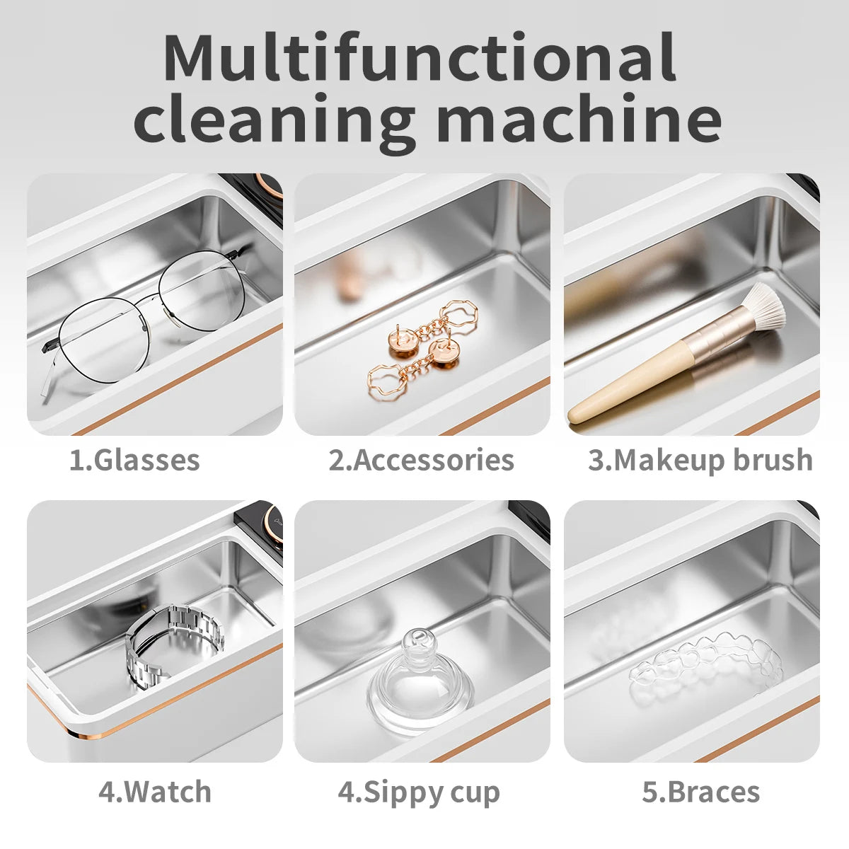 Purilite Select 48KHz Ultrasonic Glasses Cleaner Machine, Soundwave Cleaning Device for Jewelry, Dentures, Makeup Brushes & Small Accessories