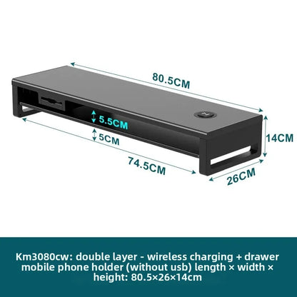 🖥️ Purilite Select™ Metal Monitor Riser with Dual-Layer Drawer & Wireless Charging