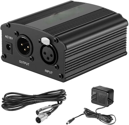 Purilite Select | 48V Phantom Power Supply with Adapter + XLR 3-Pin Microphone Cable | For Any Condenser Microphone | Recording Equipment