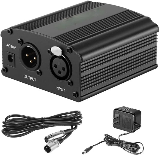 Purilite Select | 48V Phantom Power Supply with Adapter + XLR 3-Pin Microphone Cable | For Any Condenser Microphone | Recording Equipment