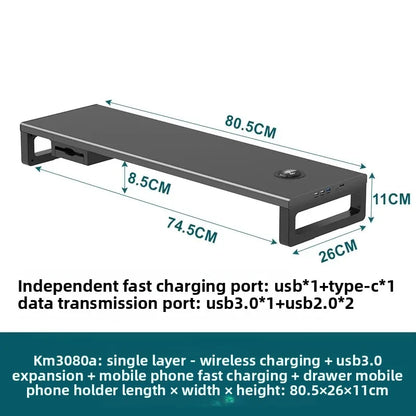 🖥️ Purilite Select™ Metal Monitor Riser with Dual-Layer Drawer & Wireless Charging