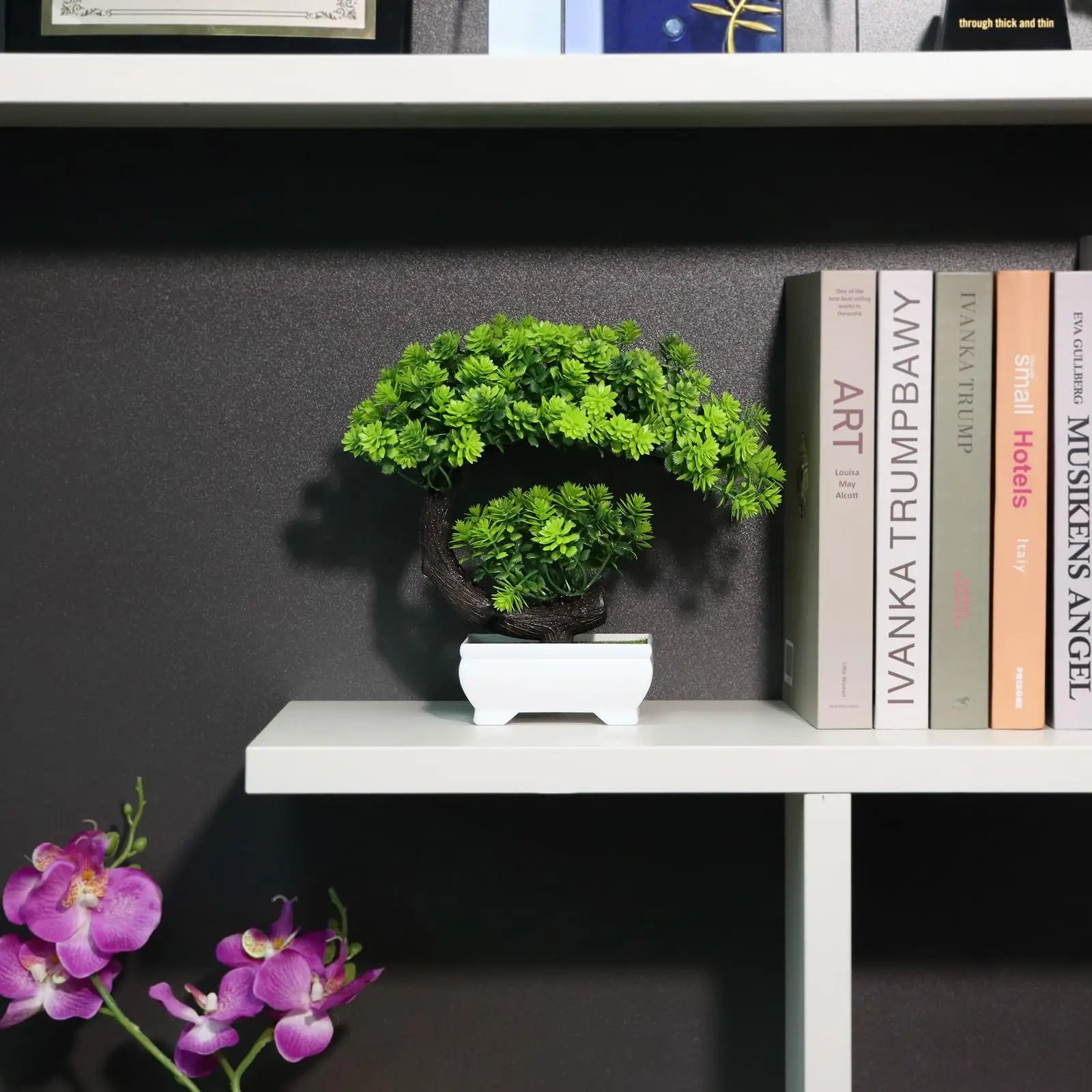 Purilite Select Small Artificial Potted Bonsai Plant – Realistic Mini Greenery Desk Décor for Home, Office, Bathroom, Bookshelf and Indoor Decoration - PuriLite