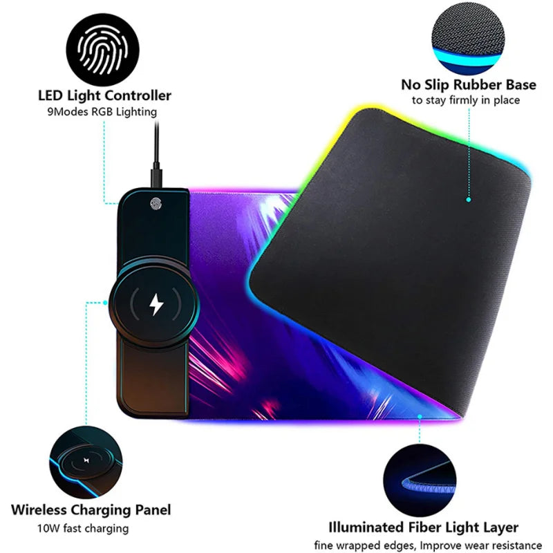 Purilite Select RGB Gaming Mouse Pad with 15W Wireless Charging – Extended Non-Slip Keyboard and Mouse Mat for PC, Laptop, and Desktop Setup - PuriLite