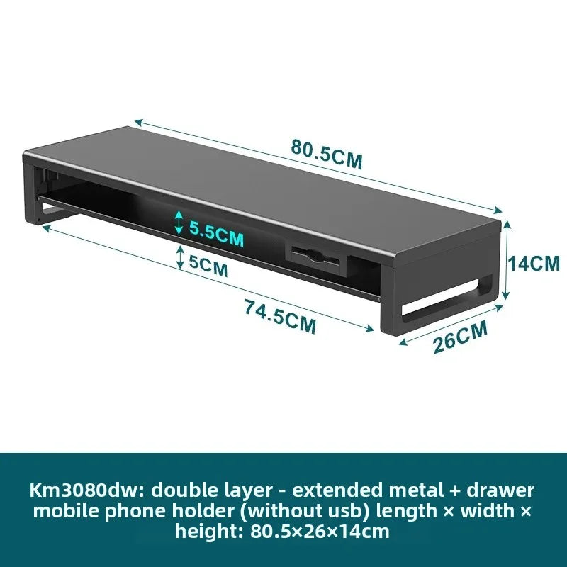 🖥️ Purilite Select™ Metal Monitor Riser with Dual-Layer Drawer & Wireless Charging