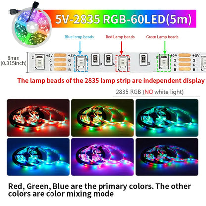 Smart Bluetooth Led Strip Lights RGB 2835 5V USB Smart Life App Controlled for Desktop Screen TV BackLight Flexible Diode Tape
