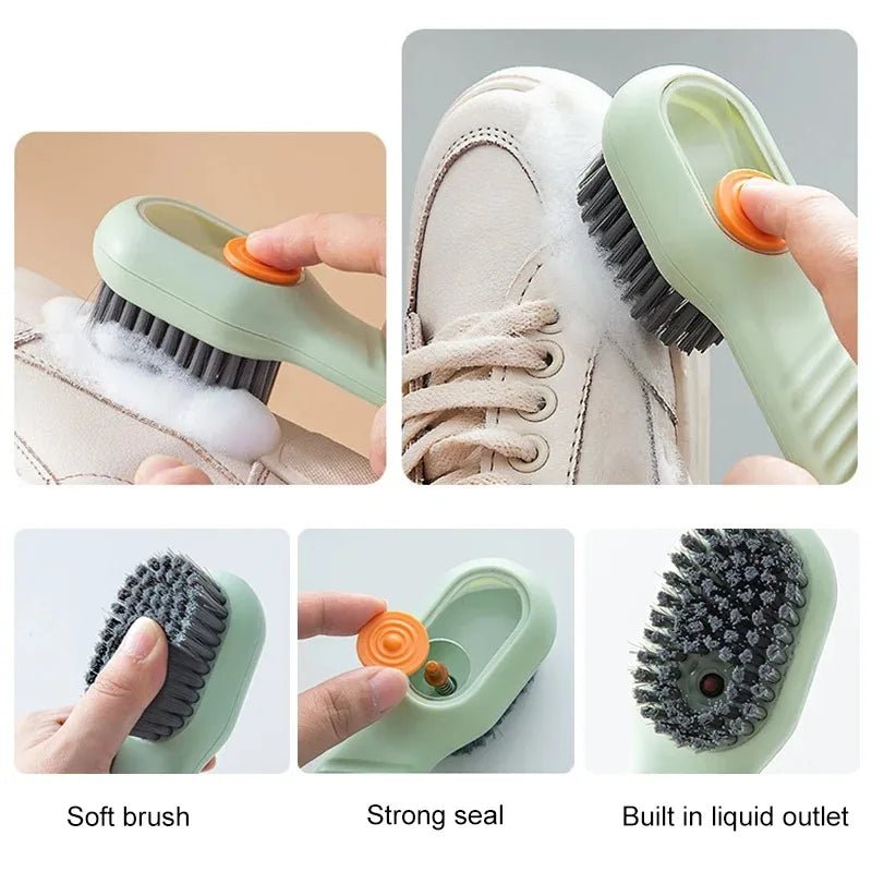Purilite Select Multifunction Cleaning Brush with Liquid Dispenser – Soft Bristle Long Handle Shoe and Clothes Cleaning Brush for Household Kitchen Bathroom and Fabric Care - PuriLite