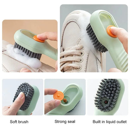 Purilite Select Multifunction Cleaning Brush with Liquid Dispenser – Soft Bristle Long Handle Shoe and Clothes Cleaning Brush for Household Kitchen Bathroom and Fabric Care - PuriLite