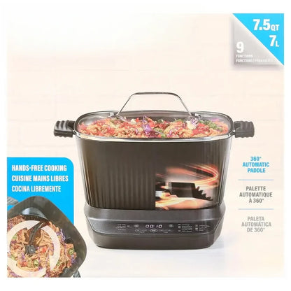 Purilite Select Family Multi-Cooker with Auto Stir & Shred Paddle – 7.5 Qt Non-Stick Ceramic Pot, 9 Presets, Dishwasher Safe, 1000W Smart Cooking System - PuriLite