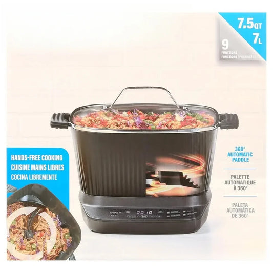 Purilite Select Family Multi-Cooker with Auto Stir & Shred Paddle – 7.5 Qt Non-Stick Ceramic Pot, 9 Presets, Dishwasher Safe, 1000W Smart Cooking System - PuriLite