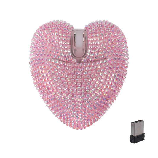 Purilite Select | Wireless Pink Dual-Mode Diamond Heart Mouse | Type-C Rechargeable Bluetooth Optical Ergonomic Mouse | Cute Mini Heart-Shaped Laptop Mouse for Girls