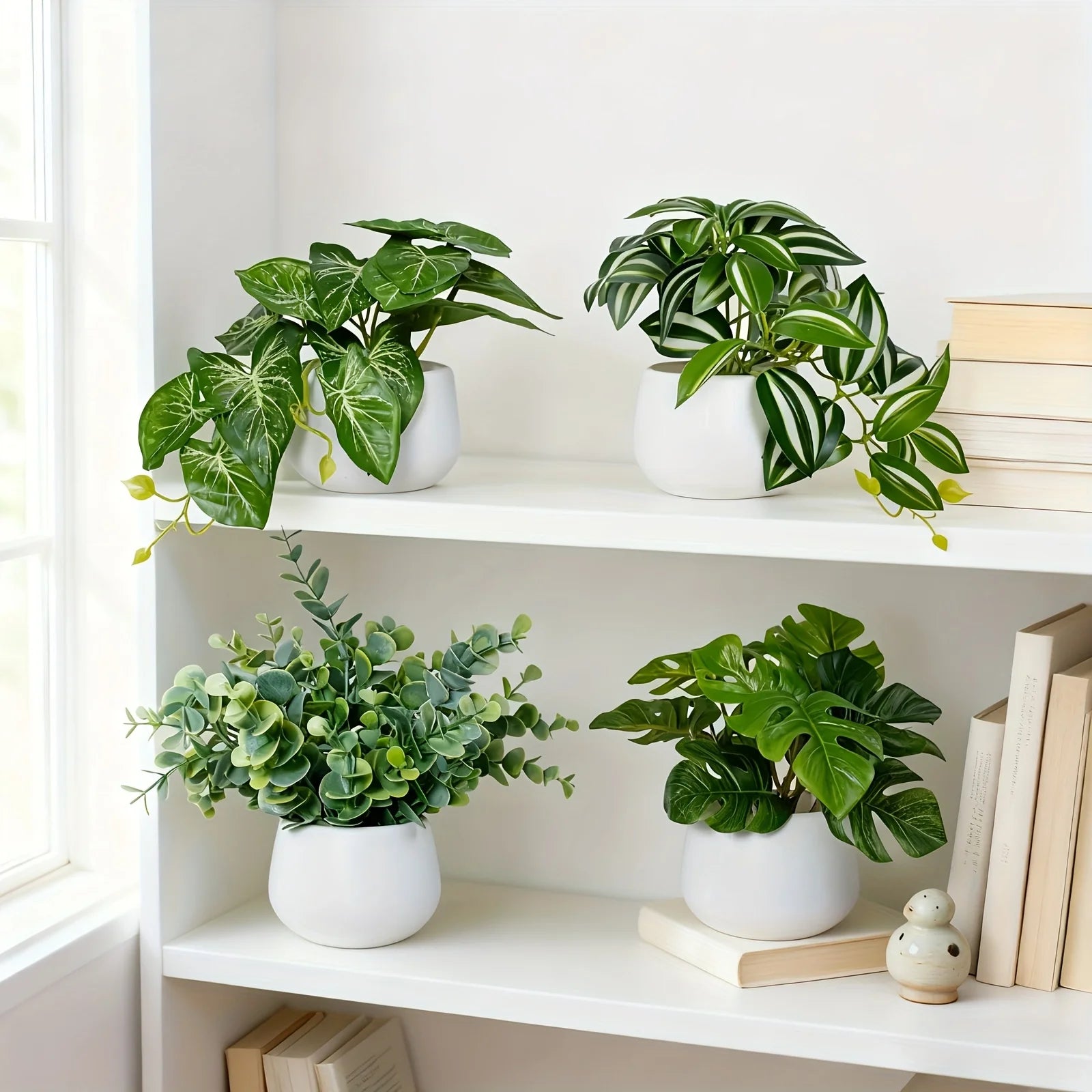 Purilite Select 4-Piece Artificial Green Potted Plant Set – Realistic Faux Indoor Plants for Home, Office, Desk, Windowsill and Living Room Decor - PuriLite