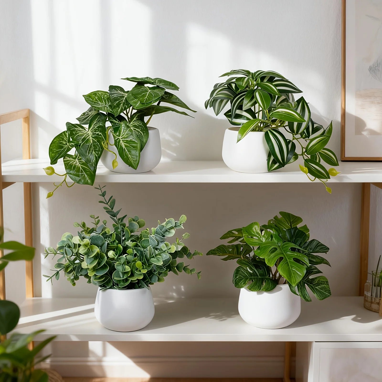 Purilite Select 4-Piece Artificial Green Potted Plant Set – Realistic Faux Indoor Plants for Home, Office, Desk, Windowsill and Living Room Decor - PuriLite