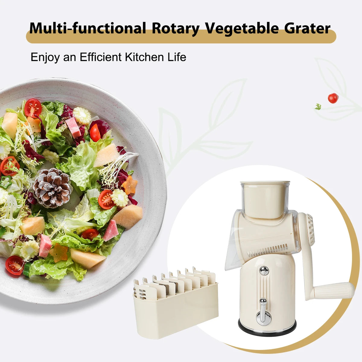 Purilite Select 5-Blade Manual Rotary Vegetable and Fruit Grater Cheese Nut Cutter Multifunctional Kitchen Tool - PuriLite
