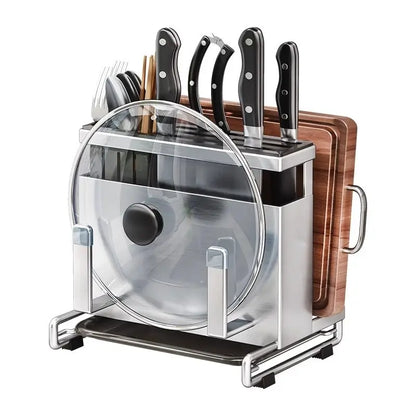 Purilite Select 304 Stainless Steel Kitchen Knife Holder Flatware Organizer with Non-Slip Base and Bottom Water Drain Tray - PuriLite