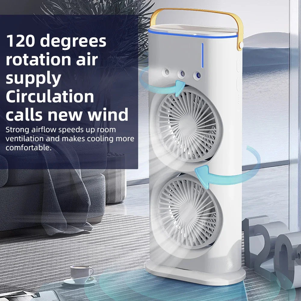 Purilite Select™ Dual‑Head USB Rechargeable Misting Tower Fan